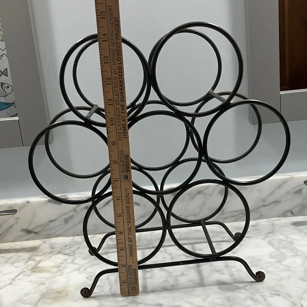 Gray Metal Wine Rack- 7 bottle, free standing, honeycomb style, circular, 4 legs